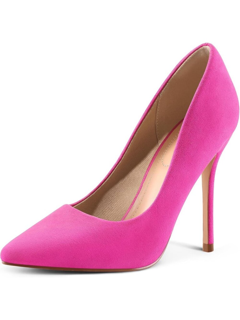 Women's Hot Pink Suede Pull On Pumps Closed Pointed Toe Stiletto 4IN Heels Shoes